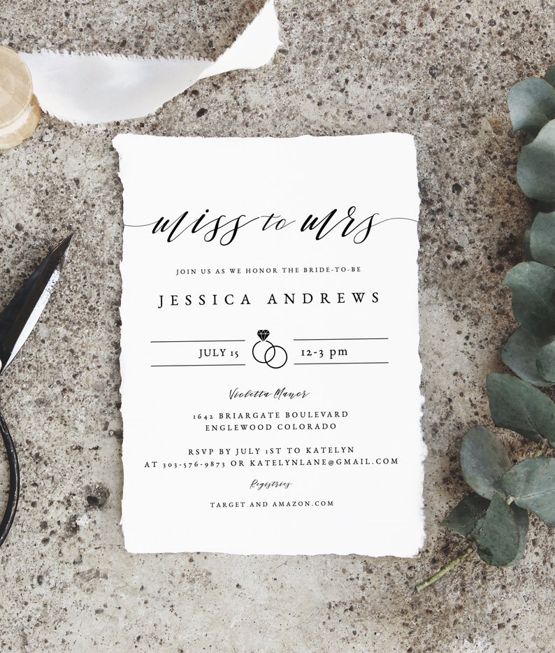 Miss to Mrs Bridal Shower Invitation Template, Simple Bridal Shower Invite, Black and White Bridal Shower Invite, Templett Invitation, 001D image 4