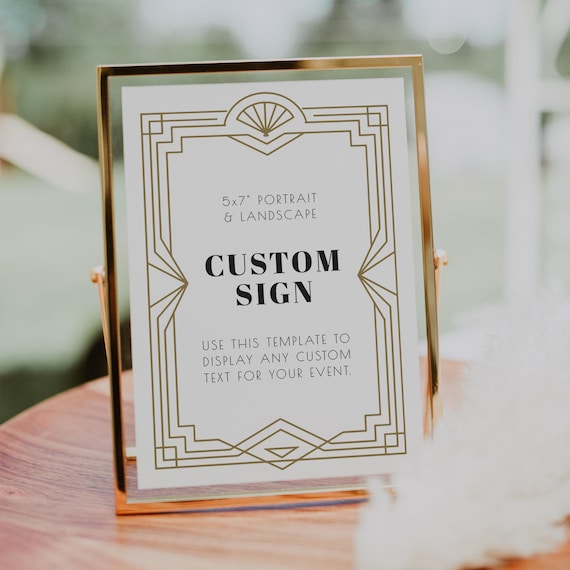 Art Deco Wedding Custom 5x7" Sign Template, 20's Themed Wedding Signage, Modern Gatsby Wedding Sign, Wedding Signs Instant Download - DAISY