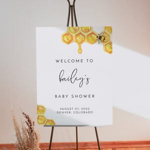 ROMY Bee Baby Shower Welcome Sign Template, Honey Bee Baby Shower, Bumble Bee Baby Shower Welcome, Gender Neutral Baby Shower Welcome Sign