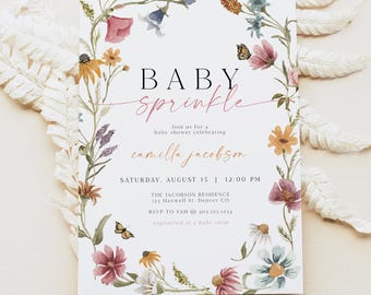 Wildflower Baby Sprinkle Invitation, Flower Baby Sprinkle Invitation, Baby In Bloom, Floral Baby Sprinkle Invite, CAMILLA