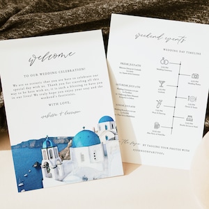 SANTORINI Hochzeit Willkommensbrief Vorlage, Griechenland Hochzeit Timeline Printable, Ziel Hochzeit Ablaufplan der Ereignisse, Tropische Hochzeit