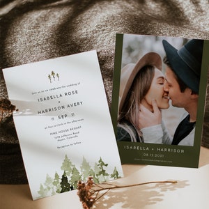 JENNA Pine Wedding Invitation Template Suite, Pine Wedding Invite, Forest Wedding Invite, Mountain Wedding Set, Bohemian Wedding Invites image 3