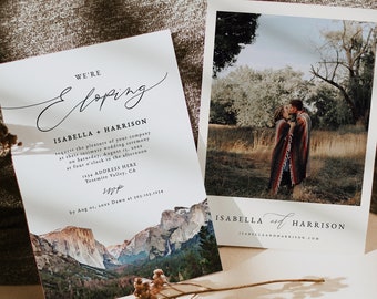 YOSEMITE Elopement Invitation Template, Watercolor Yosemite Valley Micro Wedding Invite Printable, National Park Mountain Rustic We Eloped