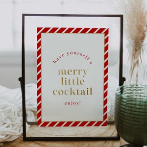 MERI Printable Merry Little Cocktail Sign Template Christmas Party Bar Signs Editable Holiday Party Signage Alcohol Liquor Signs DIY