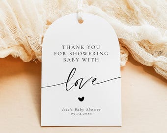 PRINTED + SHIPPED Elegant Baby Shower Tags, Modern Minimalist Baby Shower Gift Tag, Black & White Thank You Gift Tags, BLAIR