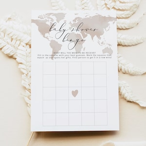 CARMEN PRINTED + SHIPPED Bingo Baby Shower Game, Adventure Baby Shower Games, Travel Themed Baby Shower Games, World Map Boho Gender Neutral