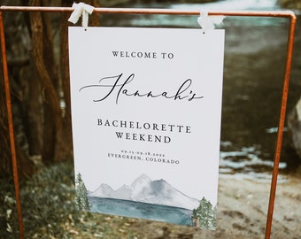 CLOVER Mountain Bachelorette Welcome Sign Template, Lake Bachelorette Welcome Sign, Cabin Bachelorette Weekend Camping Glamping Forest DIY