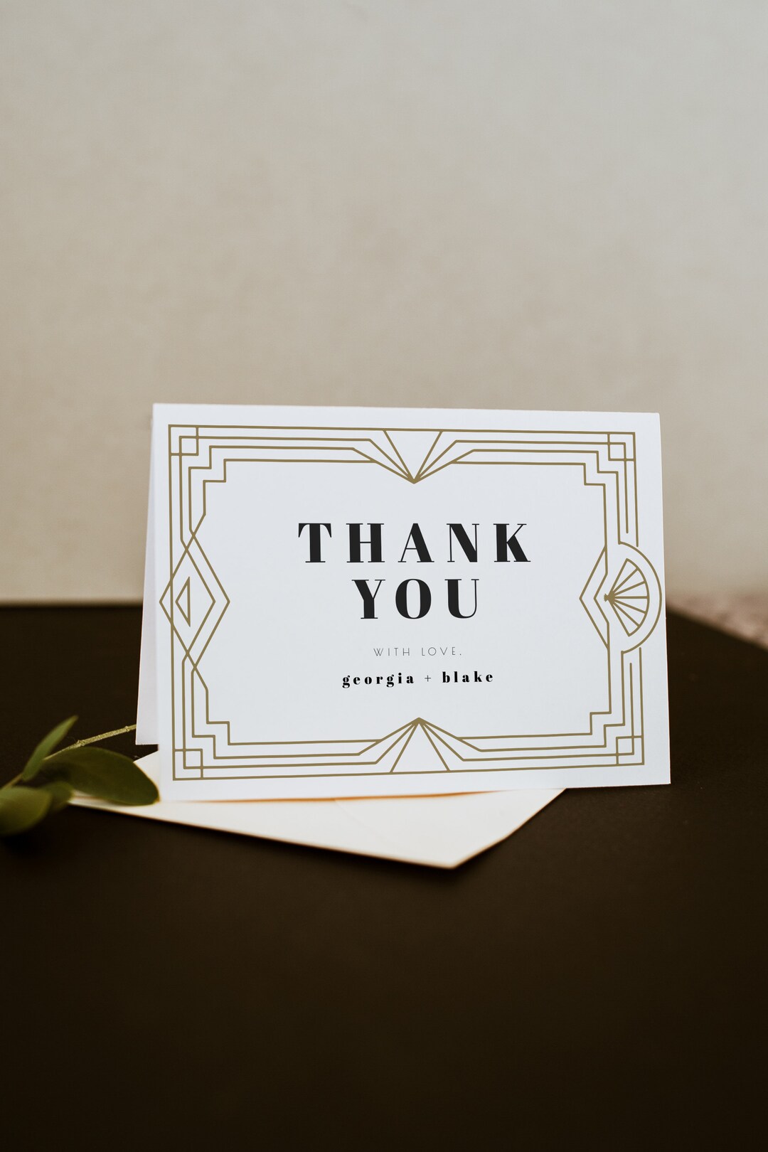 DAISY Art Deco Thank You Card Template, Gold Art Deco Thank You Card