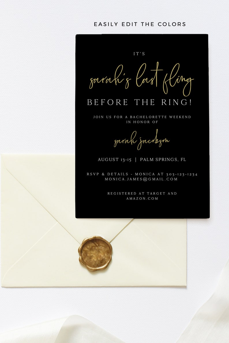 Bachelorette Weekend Invitation /& Itinerary Schedule Last Fling Before the Ring Invitation Editable Last Fling in Palm Springs Invite