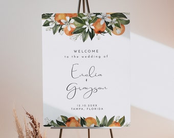 Orange Wedding Welcome Sign Template, Citrus Wedding Welcome Sign, Tropical Garden Fruit Wedding Welcome Poster, Clementine Orange CALLIOPE