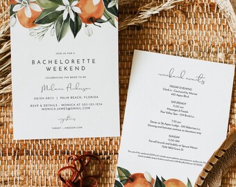 Orange Bachelorette Party Invitation & Itinerary Template, Citrus Bachelorette Invitation, Tropical Bachelorette Invitations CALLIOPE