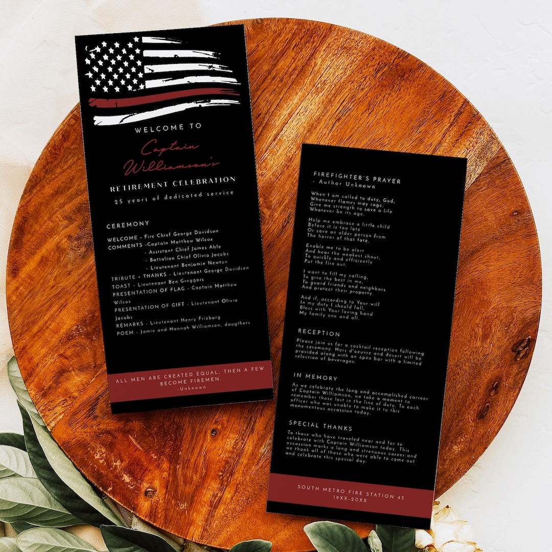 Fire Fighter Retirement Program Template, Thin Red Line Flag Retirement ...