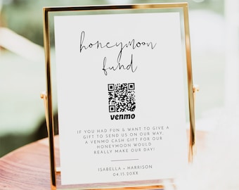 ADELLA Minimalist Honeymoon Fund Sign, Honeymoon QR Code Sign Printable, Honeymoon Venmo Sign Template, Modern Honeymoon Donation Fund DIY