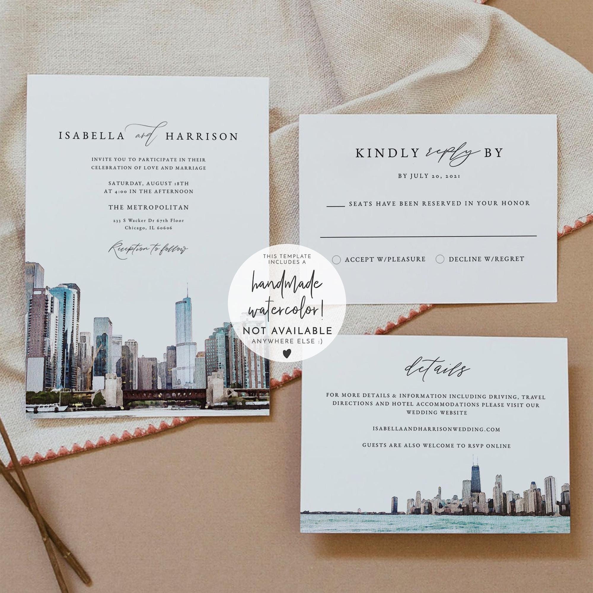 Chicago Hochzeitseinladung zum ausdrucken, Chicago Skyline Hochzeitseinladung Vorlagenset, sofortiger Download Download Bild