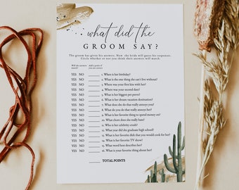 ROWEN Gra „Co powiedział pan młody” do druku, gra „Desert Cactus” na wieczór panieński, gra „Boho Bridal Shower” na natychmiastową imprezę „Boho Fiesta” do samodzielnego edytowania