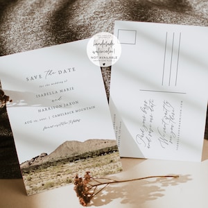 Modelo de reserva de data CAMELBACK MOUNTAIN, cartão postal aquarela Arizona Desert Save the Date DIY instantâneo, Phoenix Save the Date para impressão