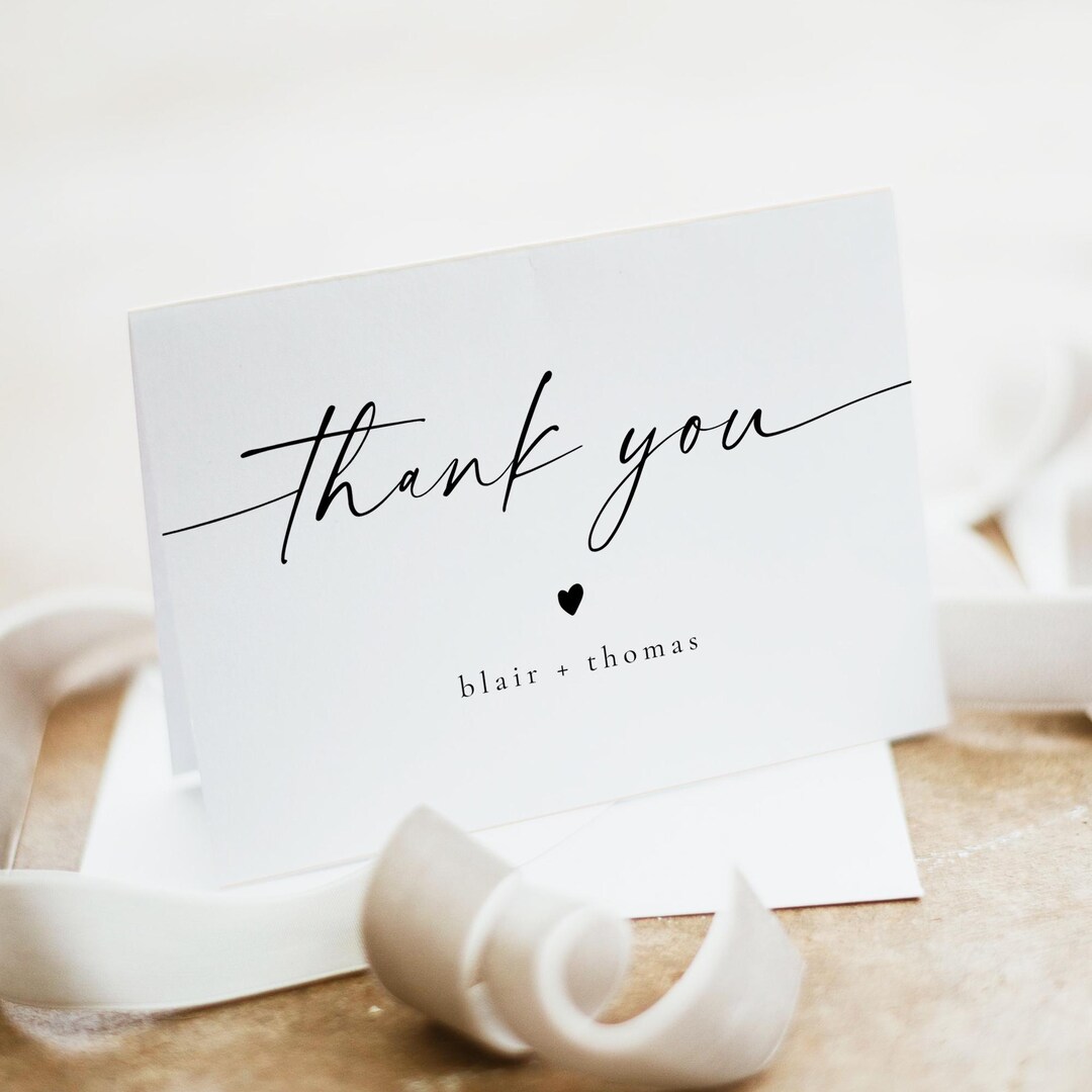 PRINTED + SHIPPED Simple Thank You Cards, Boho Wedding Thank You Note ...