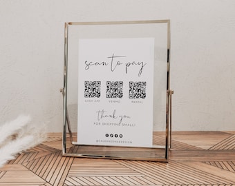 ADELLA Minimalist QR Code Sign Template, Scan to Pay Sign, Modern Small Business Payment Sign, CashApp Payment Sign, Paypal Payment Sign DIY