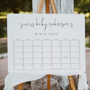 ADELLA Minimalist Baby Due Date Calendar Game, Modern Guess The Due Date Calendar, Gender Neutral Baby Shower Prediction Sign Bohemian