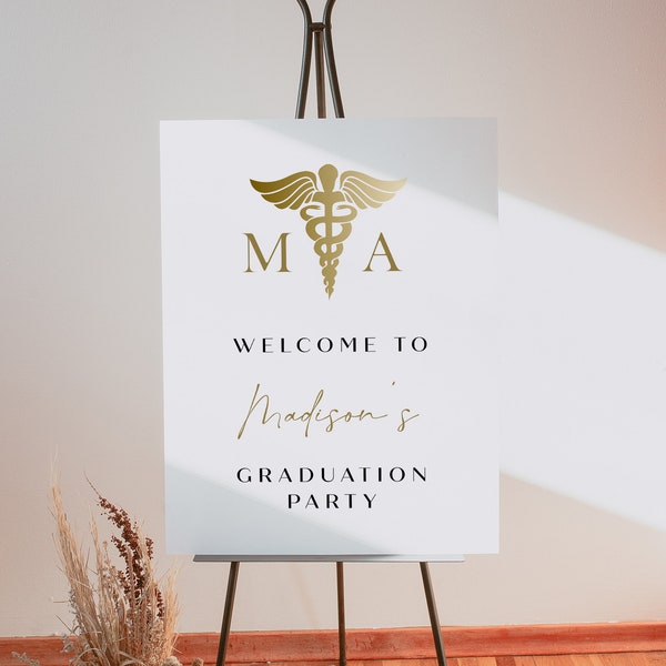 MAEVE Medical Assistant Graduation Party Welcome Sign Template, Yellow Gold MA Graduation Welcome Poster Printable, Editable License DIY