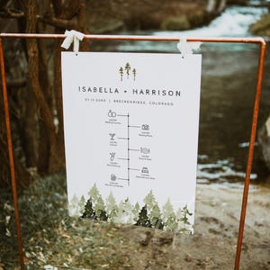Mountain Wedding Timeline Template, Pine Wedding Timeline Sign Printable, Wedding Order of Events, Wedding Day Timeline Large Outdoor JENNA