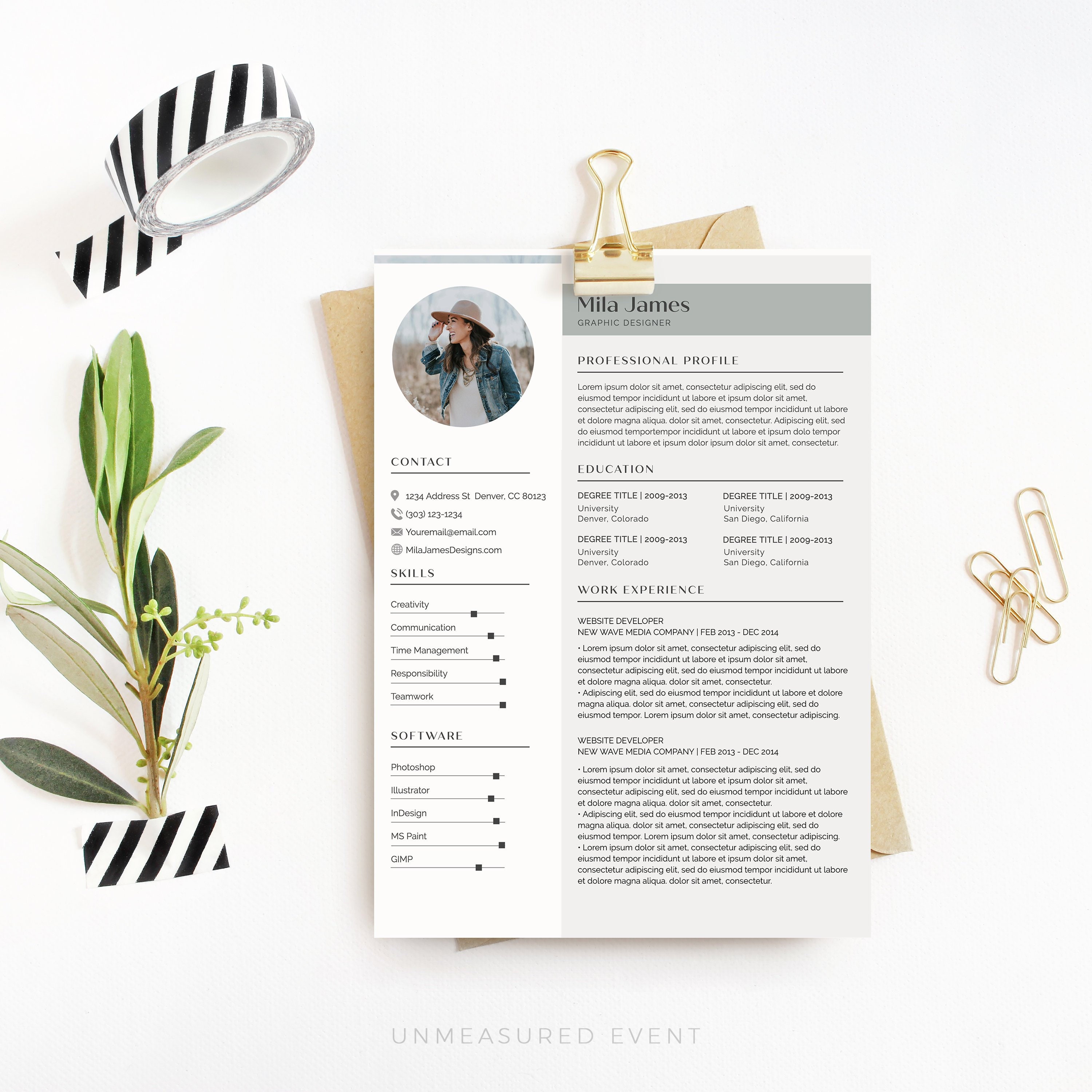 Gray and Hunter Green Modern Resume Template, Resume Template Instant ...