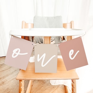 Boho Blush EINS ersten Geburtstag Banner Druckbare Vorlage Moderne minimalistische Mädchen 1. Geburtstag Dekorationen MARLO