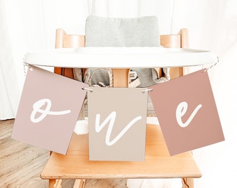 Bohemian Blush ONE First Birthday Banner Printable Template Modern Minimalist Girl 1st Birthday Decorations MARLO