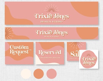 Retro Etsy Banner Set, 70's Etsy Branding Templates, Etsy Shop Banner, Boho Etsy Banner, Colorful Etsy Banner, Groovy Website Kit TRIXIE