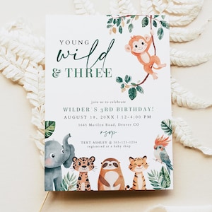 Invitación de cumpleaños de WILDER Safari, invitación para jóvenes salvajes y tres cumpleaños, invitación para el tercer cumpleaños, invitación digital para el tercer cumpleaños de niños