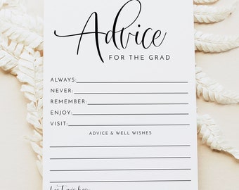 JOLIE PRINTED + SHIPPED Graduation Advice and Wishes Card, Graduation Party Activities, Modern Minimalist Graduation Party Advice Cards