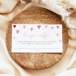Modèle de billet de tombola de couches AMORE, carte de tombola de couches de baby shower petite chérie, baby shower de la Saint-Valentin, jeux de baby shower coeur