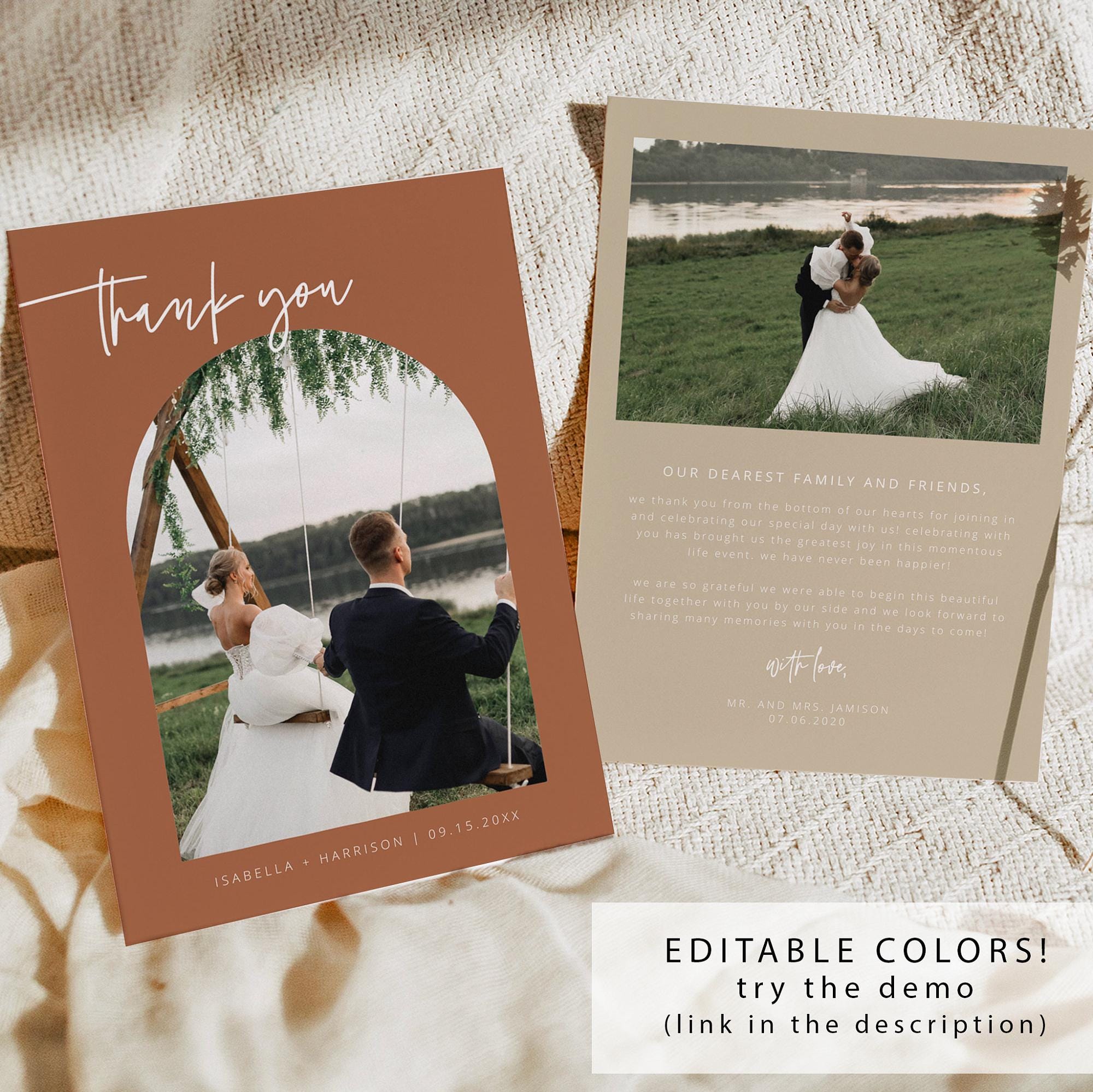 Minimalist Wedding Thank You Card Template Arch Photo Wedding Thank You ...