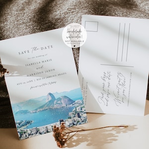 Modelo de Save the Date do Rio de Janeiro, Cartão Postal do Skyline do Rio de Janeiro, Save the Date do Brasil, Save the Date de Viagem Evite DIY