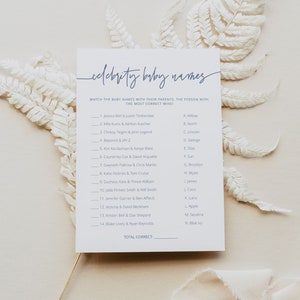 MARLO Minimalistische Dusty Blau Promi Baby Namen Baby Shower Spiel druckbare Vorlage, Jungen-Baby-Dusche Spielkarten Sofort-Download