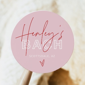 Round Sticker Template, Round Favor Tag, Square Favor Tag, Modern Bachelorette Tag, Hot Pink and Red Retro Bachelorette Party Tag - HENLEY