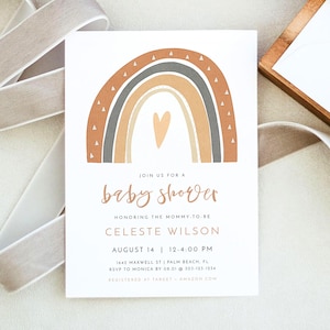 ANSLEY Rainbow Baby Shower Invitation Template, Boho Baby Shower Invite, Terracotta Baby Shower Evite, Gender Neutral Bohemian Baby Shower