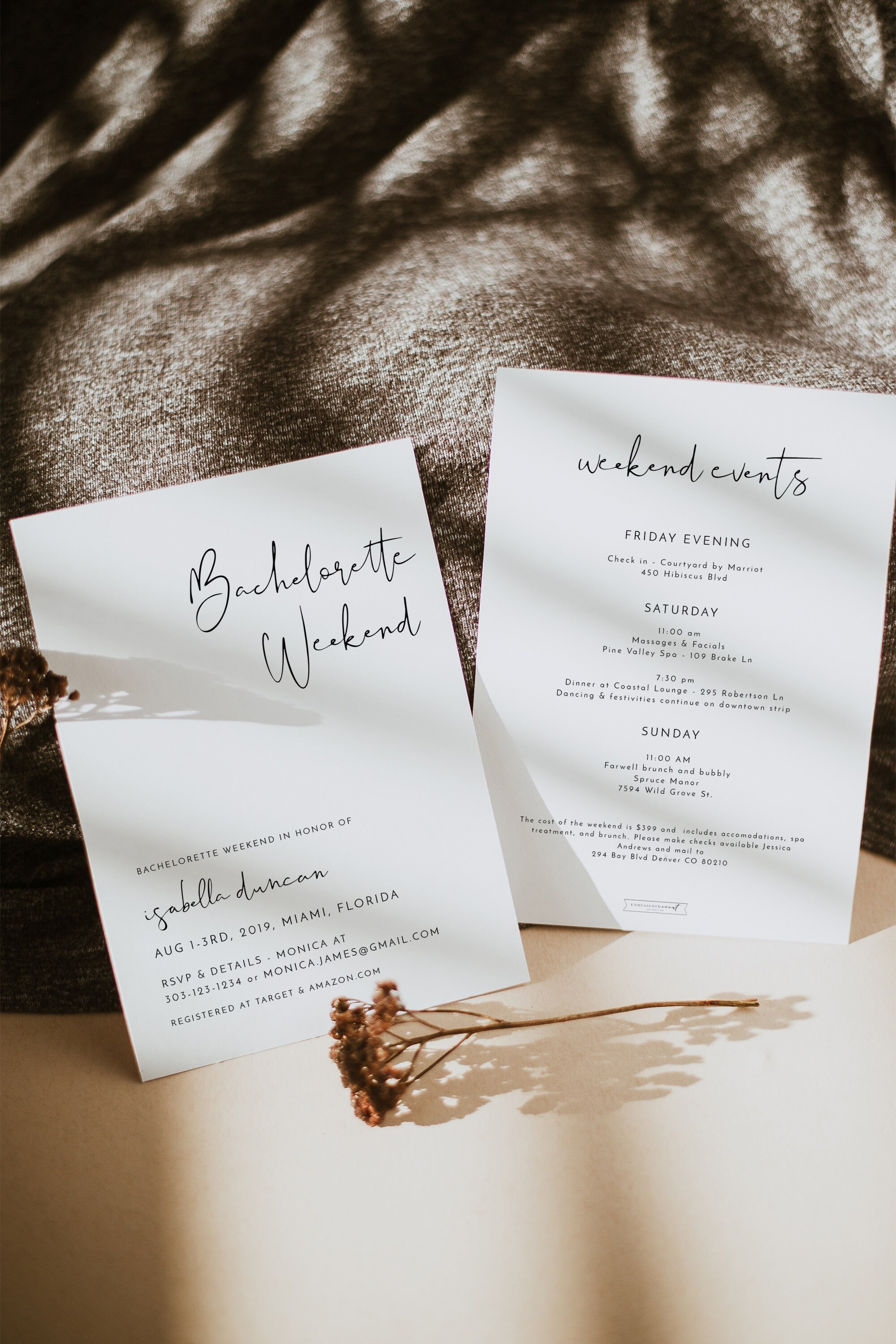 Adella Minimalist Bachelorette Invitation And Itinerary Etsy 日本