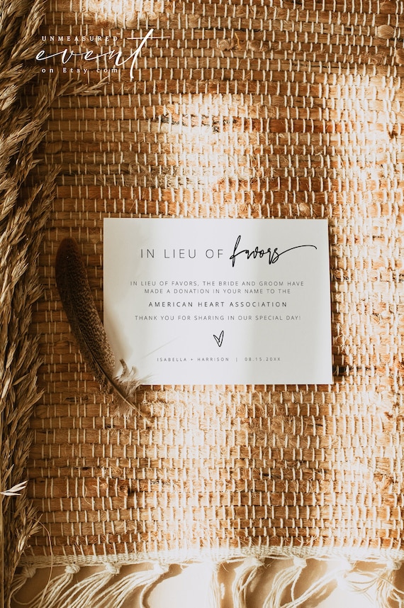 MARLO Modern Bohemian In Lieu of Favors Wedding Charity Donation Card Template, Wedding Donation Card Instead of Favors Instant Download