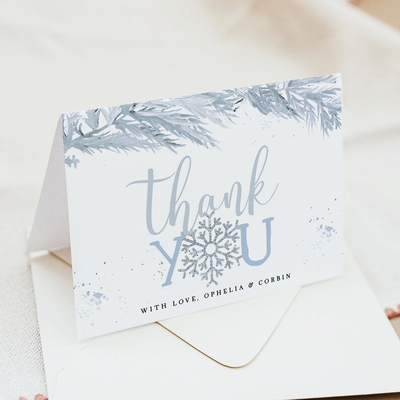 Blue Snowflake Thank You Card Template, Winter Wonderland Thank You ...