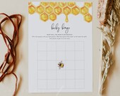 ROMY Bee Baby Shower Bingo Template, Printable Baby Shower Bingo Instant Download, Honeycomb Baby Shower Bingo, Bumble Bee Baby Game DIY
