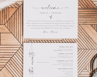 BLAIR Minimalist Wedding Events Card Template, Wedding Welcome Bag Note, Wedding Events Timeline Printable, Modern Wedding Schedule Editable
