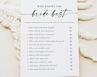 BLAIR PRINTED + SHIPPED Who Knows the Bride Best Bridal Shower Game, Bridal Shower Games, Modern Minimalist Bridal Shower, Boho Bridal Games