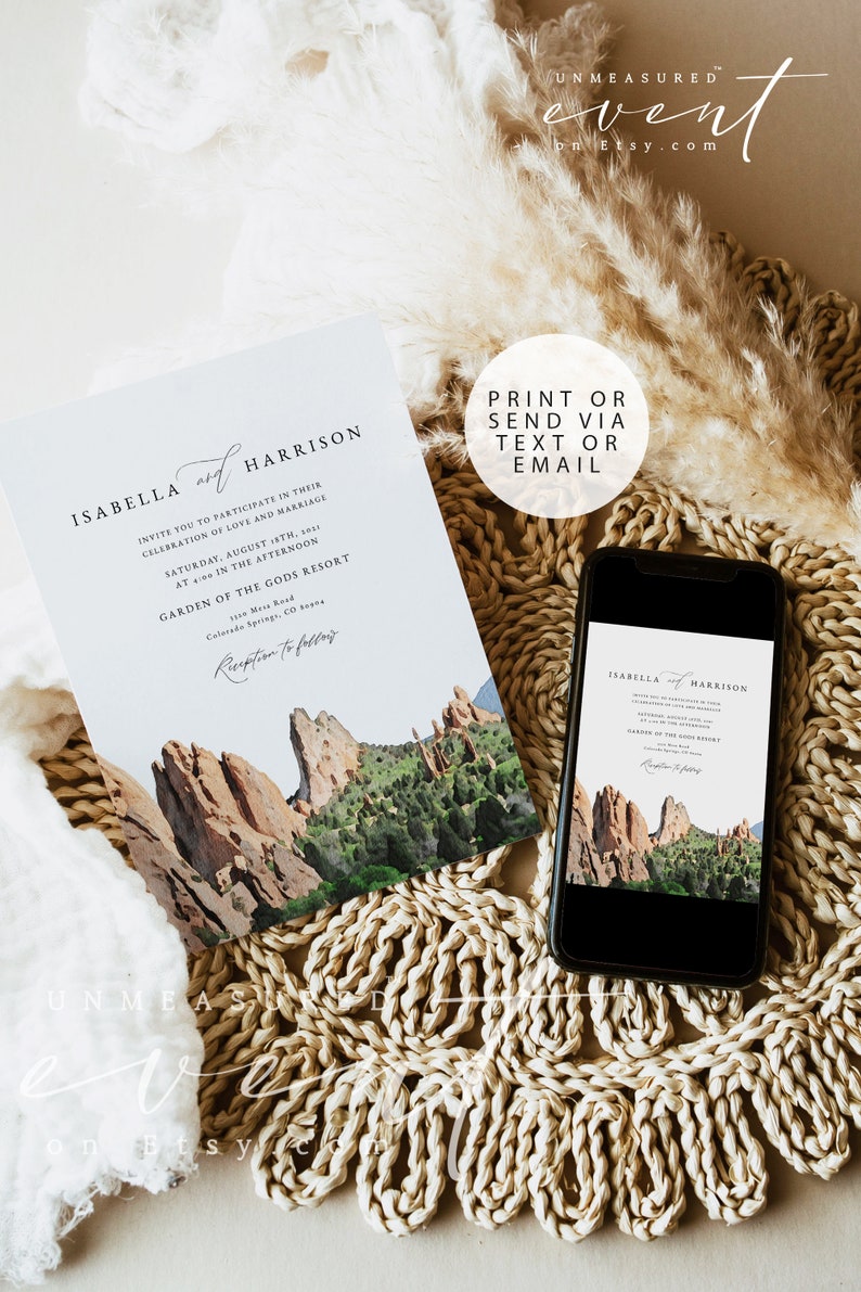 Garden of the Gods Wedding Invitation Templat, Watercolor Red Rocks Wedding Invitation, Colorado Wedding Invitation with Photo Instant DIY image 2