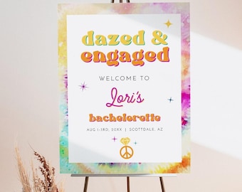 LORI Bachelorette Welcome Sign Template, Tie Dye Bachelorette Welcome Poster, Retro Bachelorette Welcome, Groovy 70's Themed Hippie Bach DIY