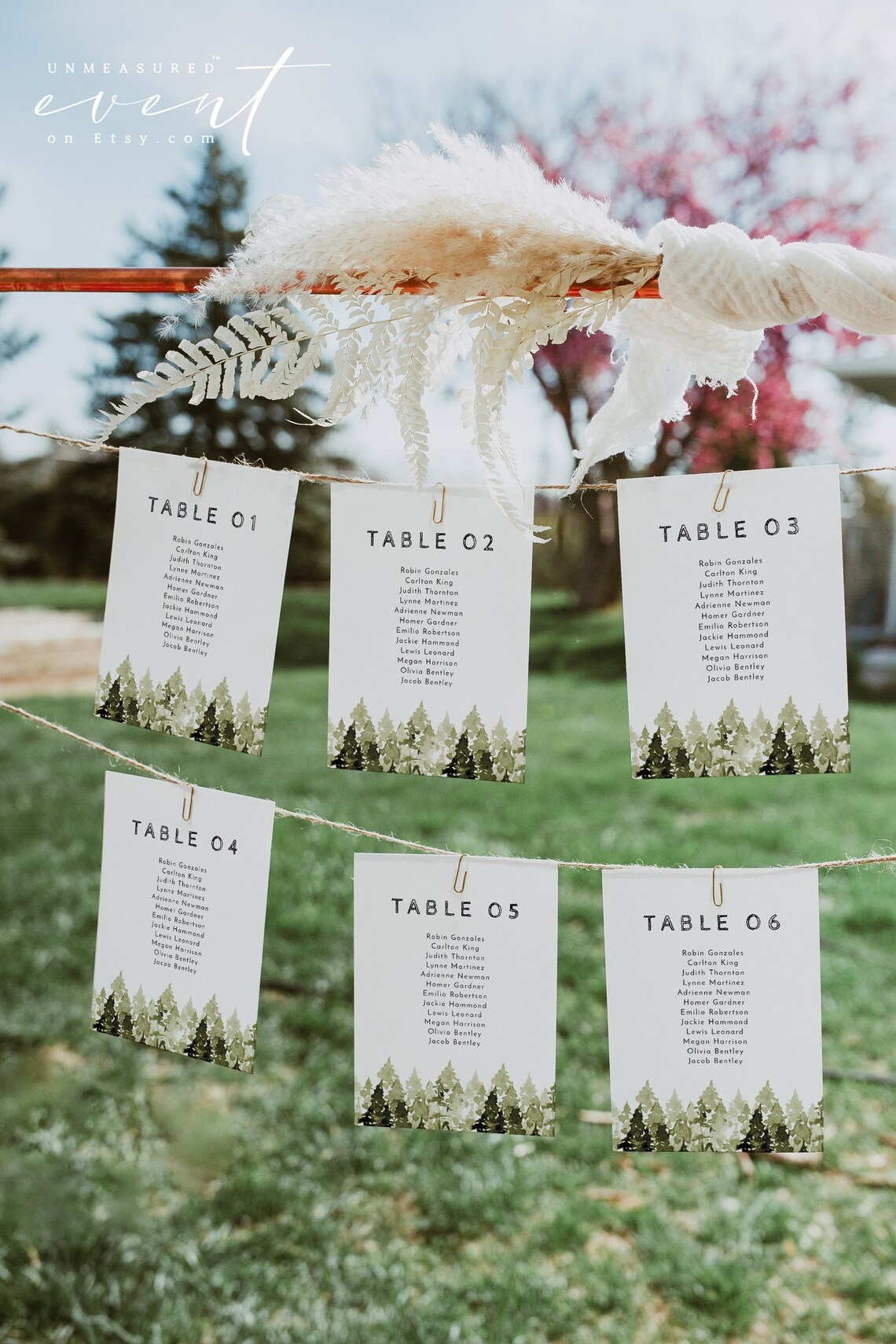 JENNA Pine Wedding Seating Chart Card Template, Mountain Wedding ...