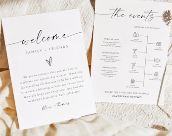 BLAIR Minimal Wedding Welcome Letter Template, Wedding Icon Timeline Printable, Modern Minimalist Wedding Welcome Bag Letter Weekend Events