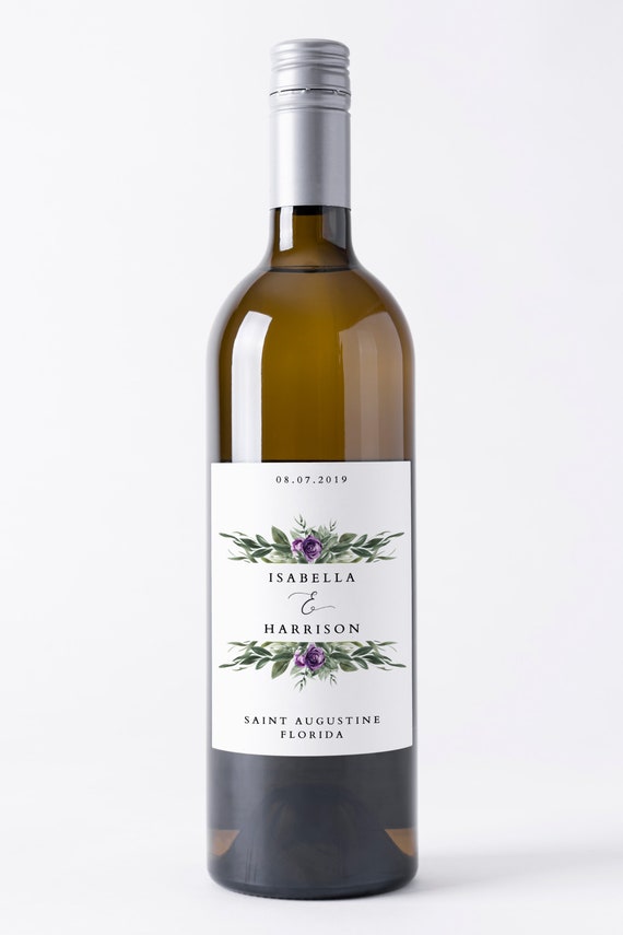 LANA Purple Wine Bottle Label Template Greenery Wine Bottle | Etsy