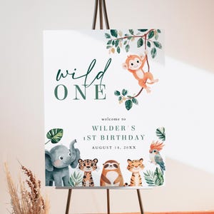 WILDER Wild One First Birthday Welcome Sign Template, Safari Birthday Welcome Sign Printable, Jungle Animal Birthday Welcome for Boys DIY