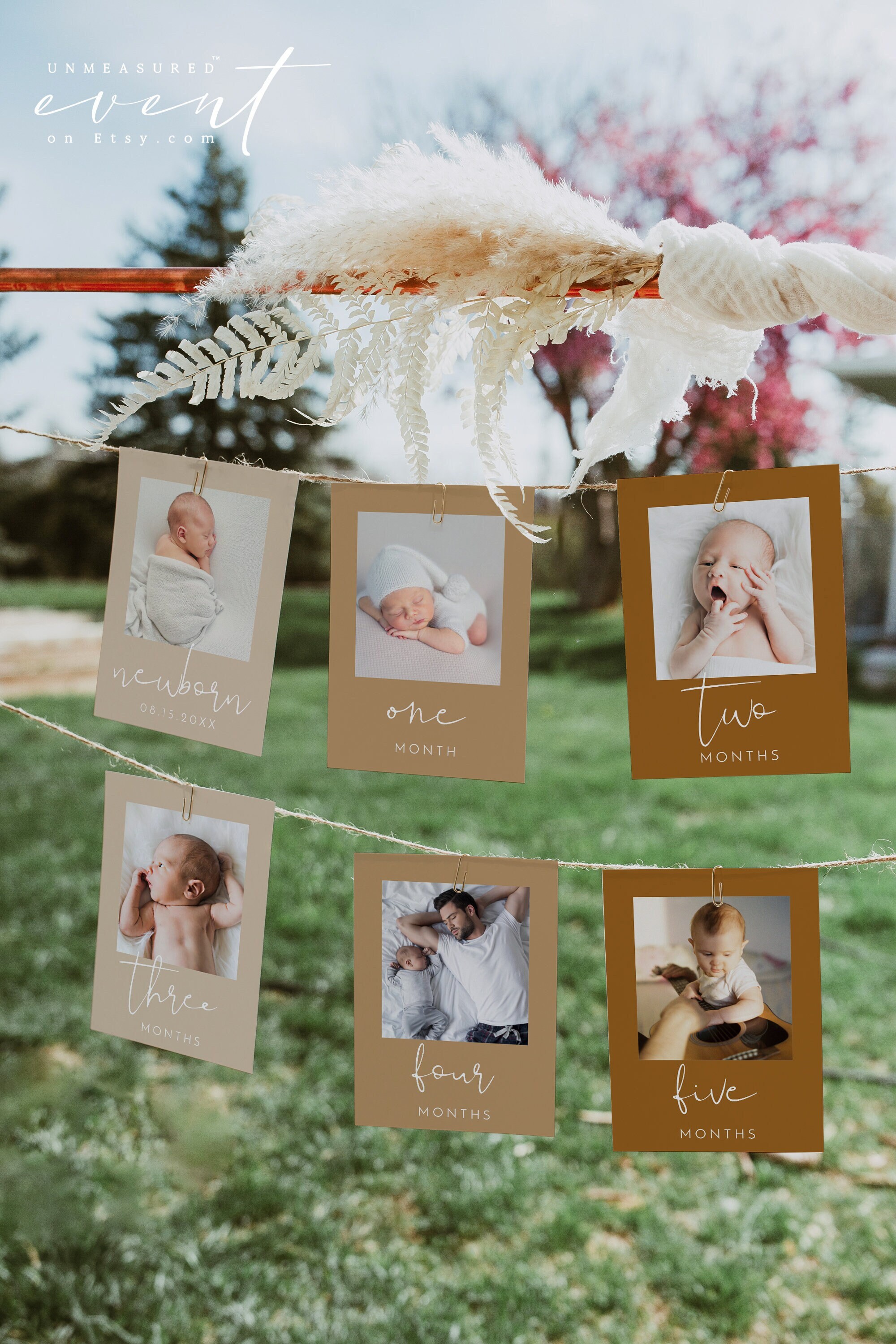 INDIE Boho First Birthday Photo Banner, 1st Birthday Photo Banner, Modern Bohemian Monthly Milestone Photo Cards, Earth Tone Birthday